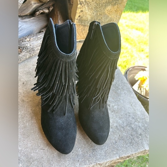 DW boots leather suede fringe black western ankle Hardy booties Sz-8.5M. E - Picture 11 of 14